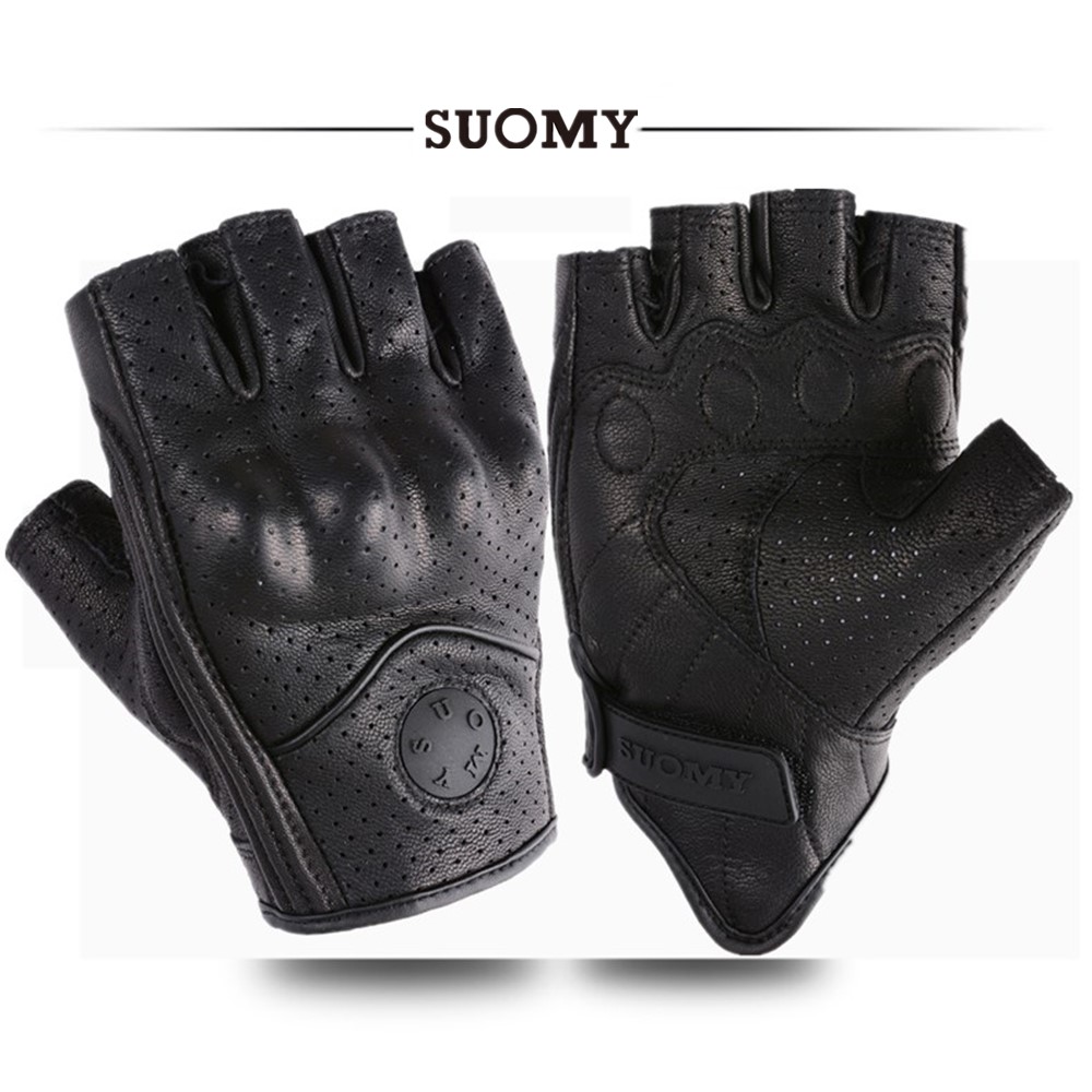 Motorcycle Gear Gloves - ถุงมือครึ่งนิ้วมอเตอร์ครอสชายหญิงหนังสีดำย้อนยุคถุงมือรถจักรยานยนต์ครึ่งนิ้วสำหรับฤดูร้อนถุงมือขับรถ