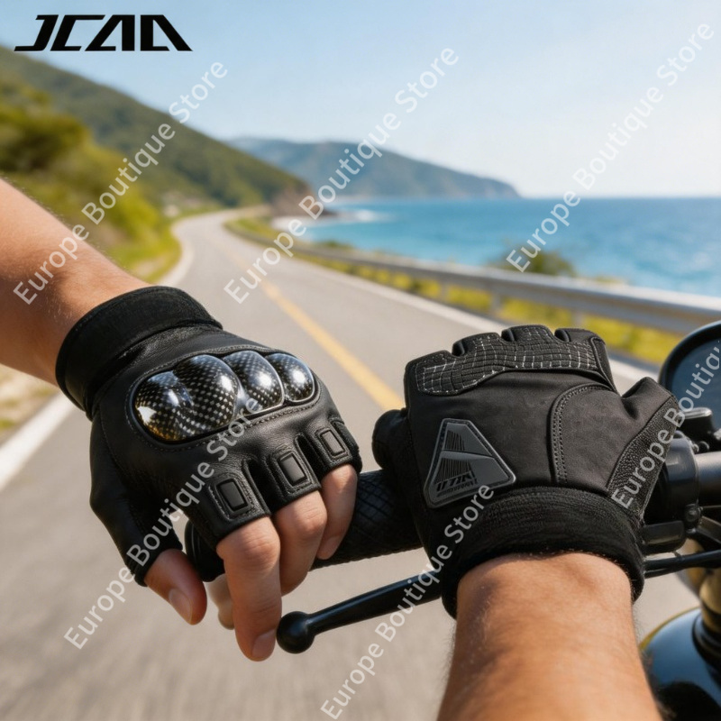 Motorcycle Gear Gloves - ถุงมือมอเตอร์ไซค์แบบครึ่งนิ้ว รุ่นใหม่ ปี 2026 หนังแท้ ระบายอากาศได้ดี