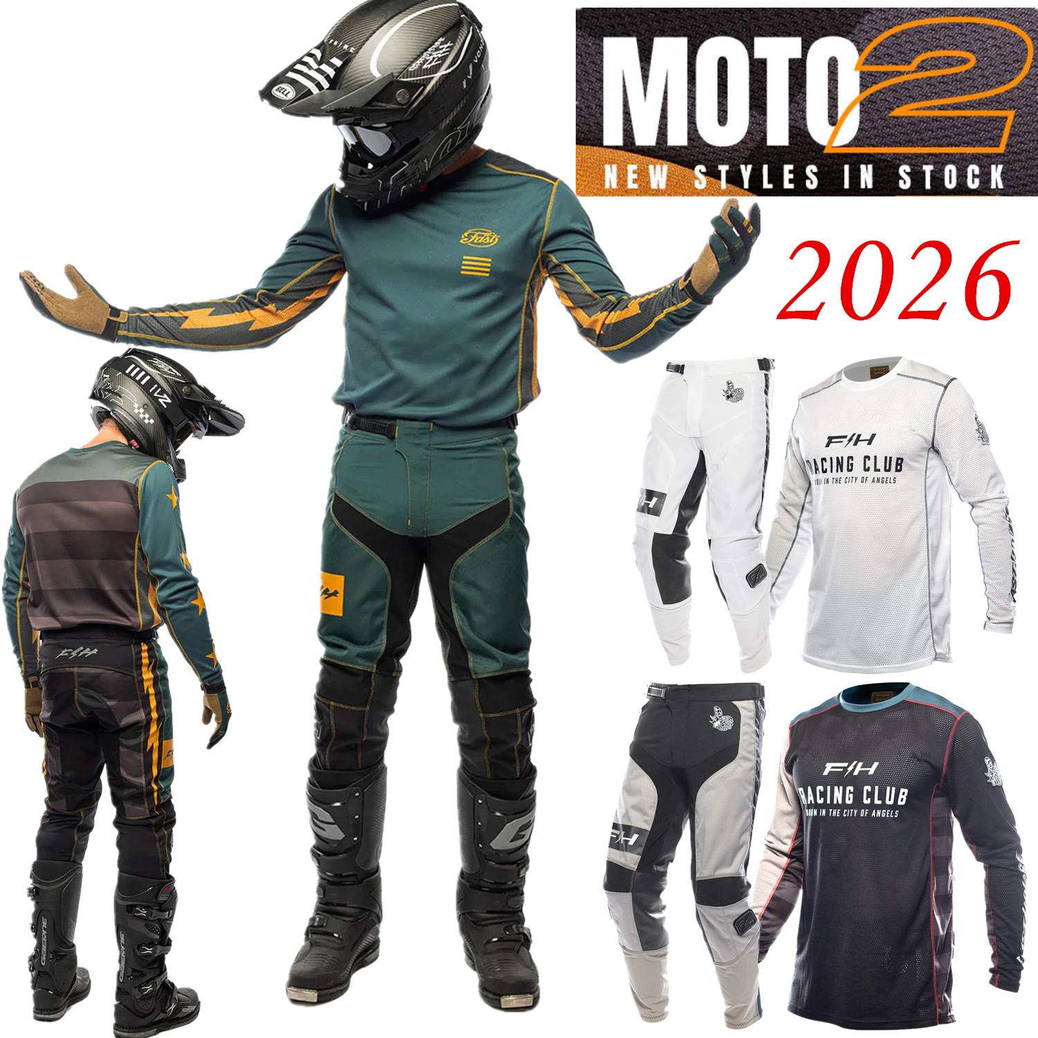 Motorcycle Gear Sale - ชุดอุปกรณ์มอเตอร์ครอสออฟโรด 2026 FH MX ชุดแข่งมอเตอร์ไซค์วิบาก เสื้อเจอร์ซีย์และกางเกงเอ็นดูโร่